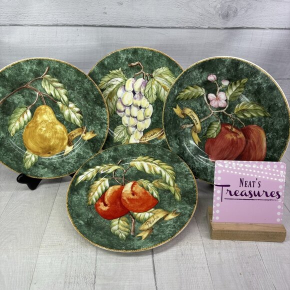American Atelier LATTICE FRUIT 5031 Porcelain Round Salad Lunch Plates Set of 4 - Picture 1 of 16